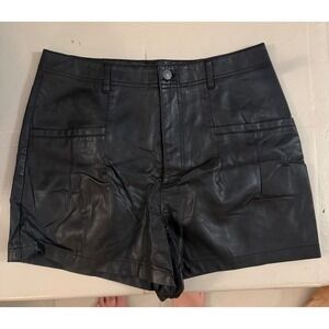 Free People Black Vegan Faux Leather High Rise Shorts Size 14